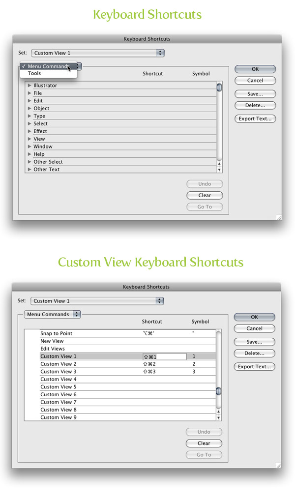 Setting Up Custom View Keyboard Shortcuts