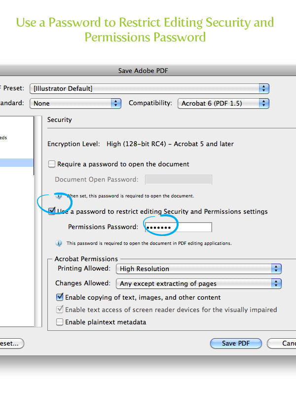 Use a Password to Restrict Editing Security and Permissions Password