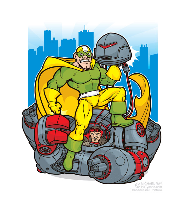 Superhero vs. Robot by Ink Tycoon