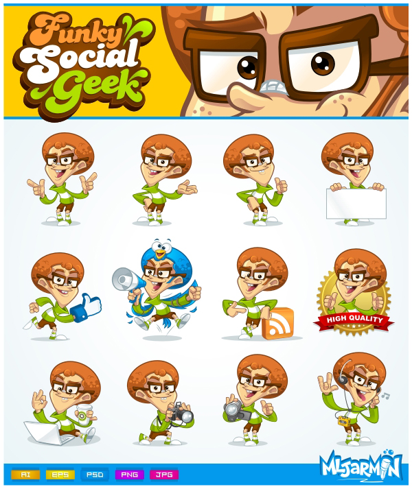 Funky Social Geek Mascot by mljarmin