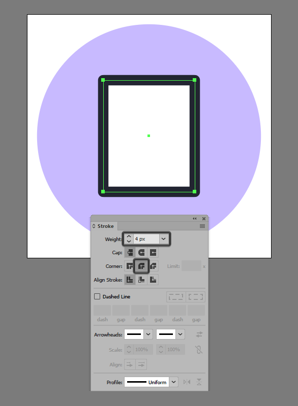outline envelope icon using the Stroke method
