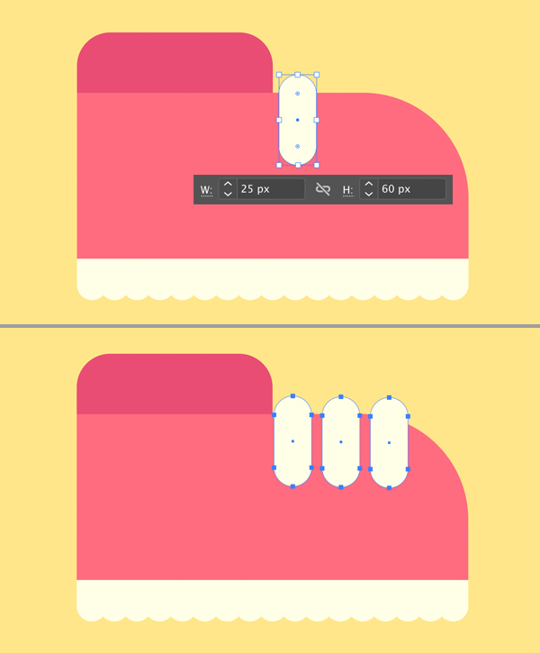 use rounded rectangle tool to create laces