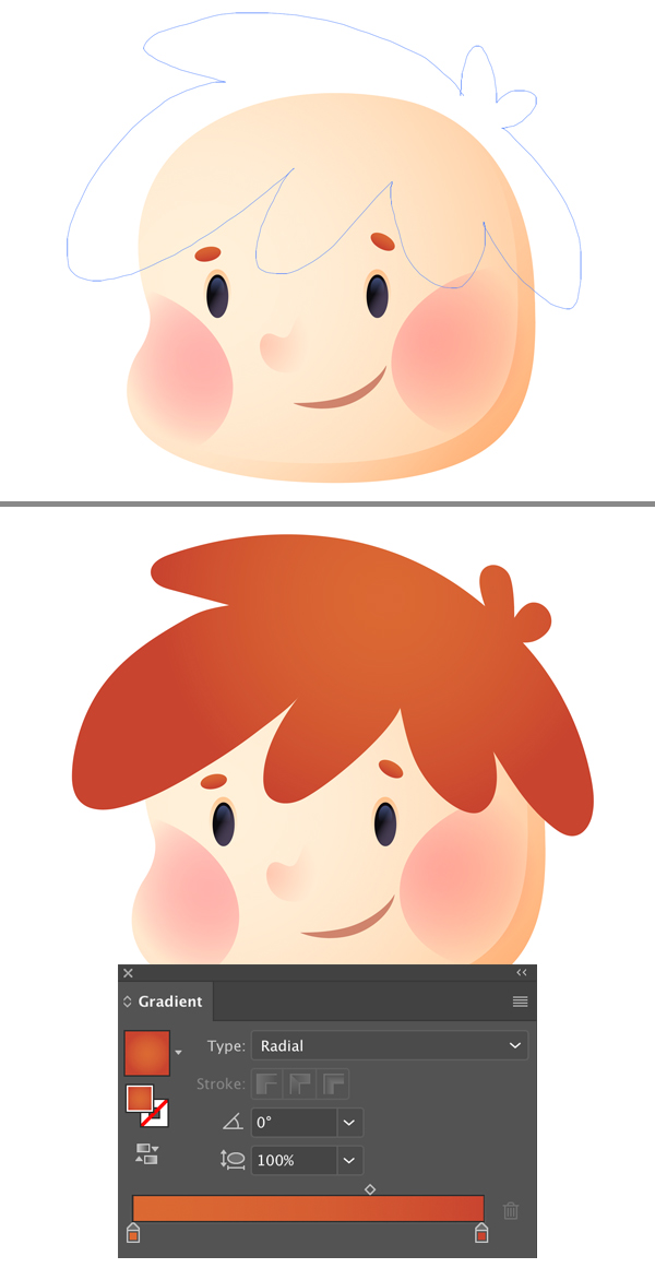 Use pencil tool to draw hair on the cute child icon
