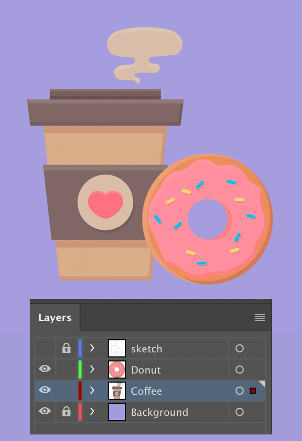 coffee and doughnut vector highlights and shadows
