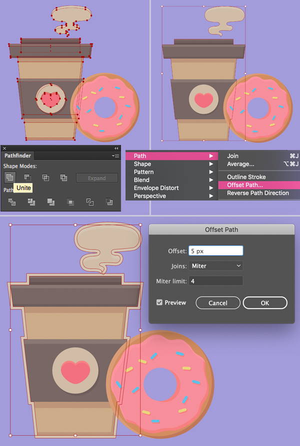 coffee and doughnut vector outline